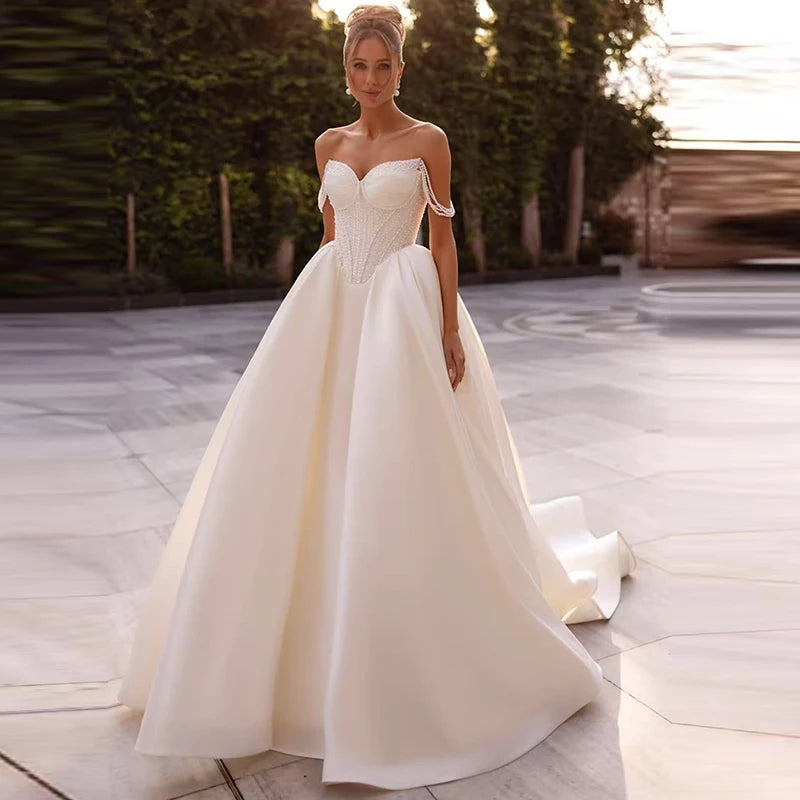 Exquisite Wedding Dress Full Satin With Beading Ball Gown