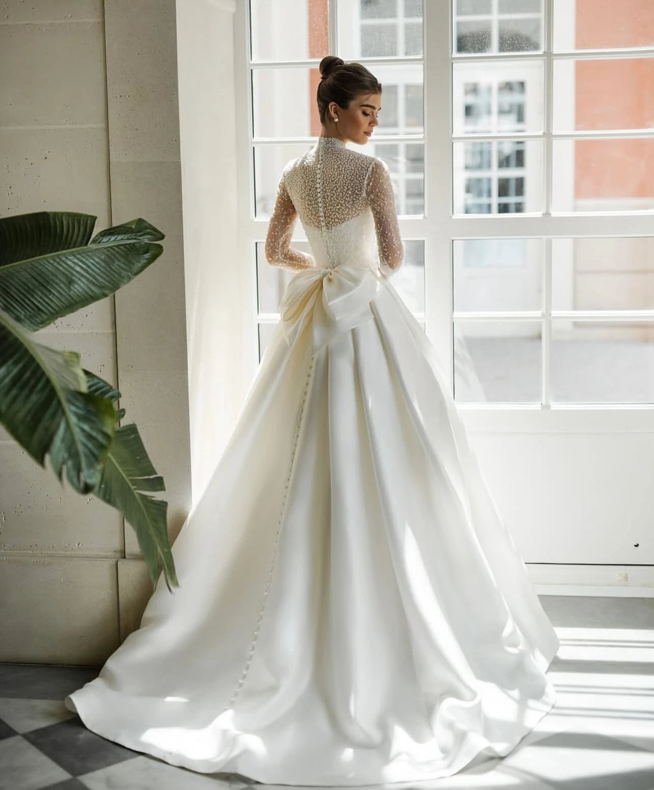 wedding dress, elegant bow puffy dress