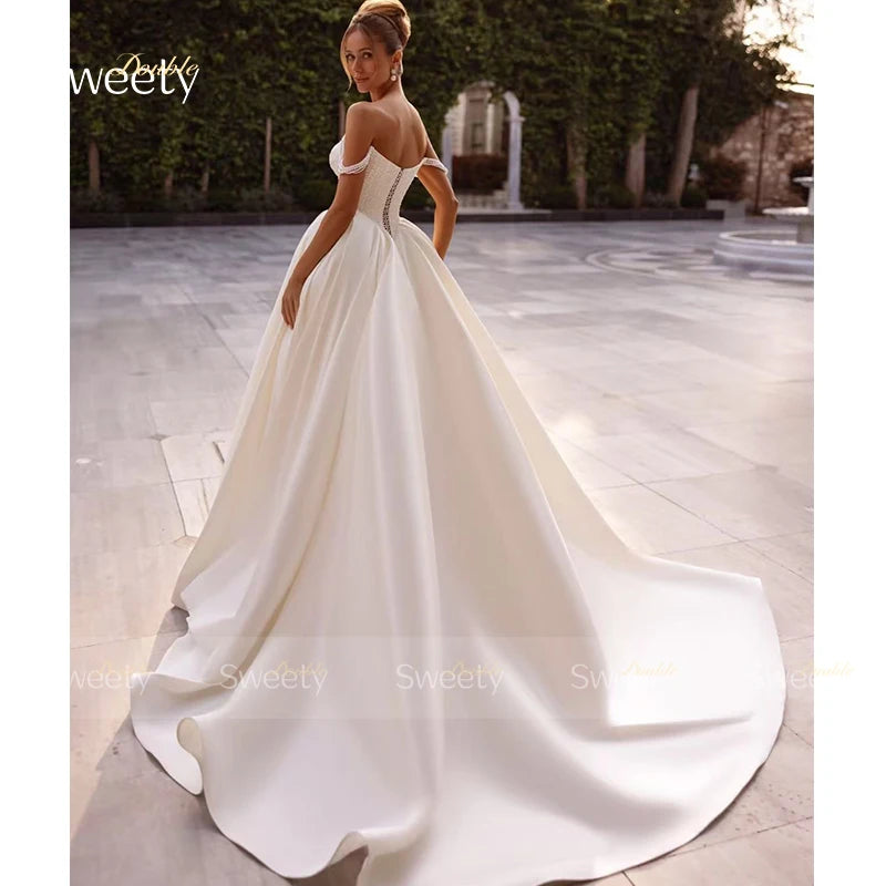 Exquisite Wedding Dress Full Satin With Beading Ball Gown