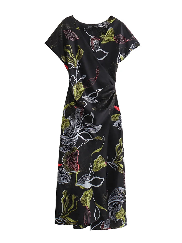 Slit Satin Dress Side Gathered