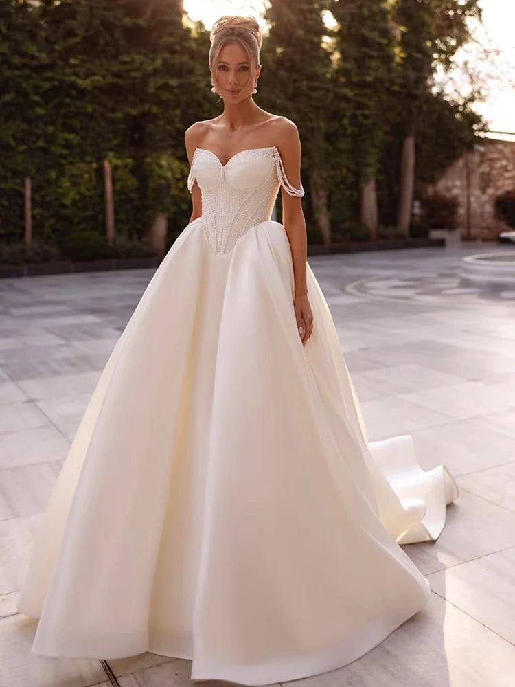 Exquisite Wedding Dress Full Satin With Beading Ball Gown