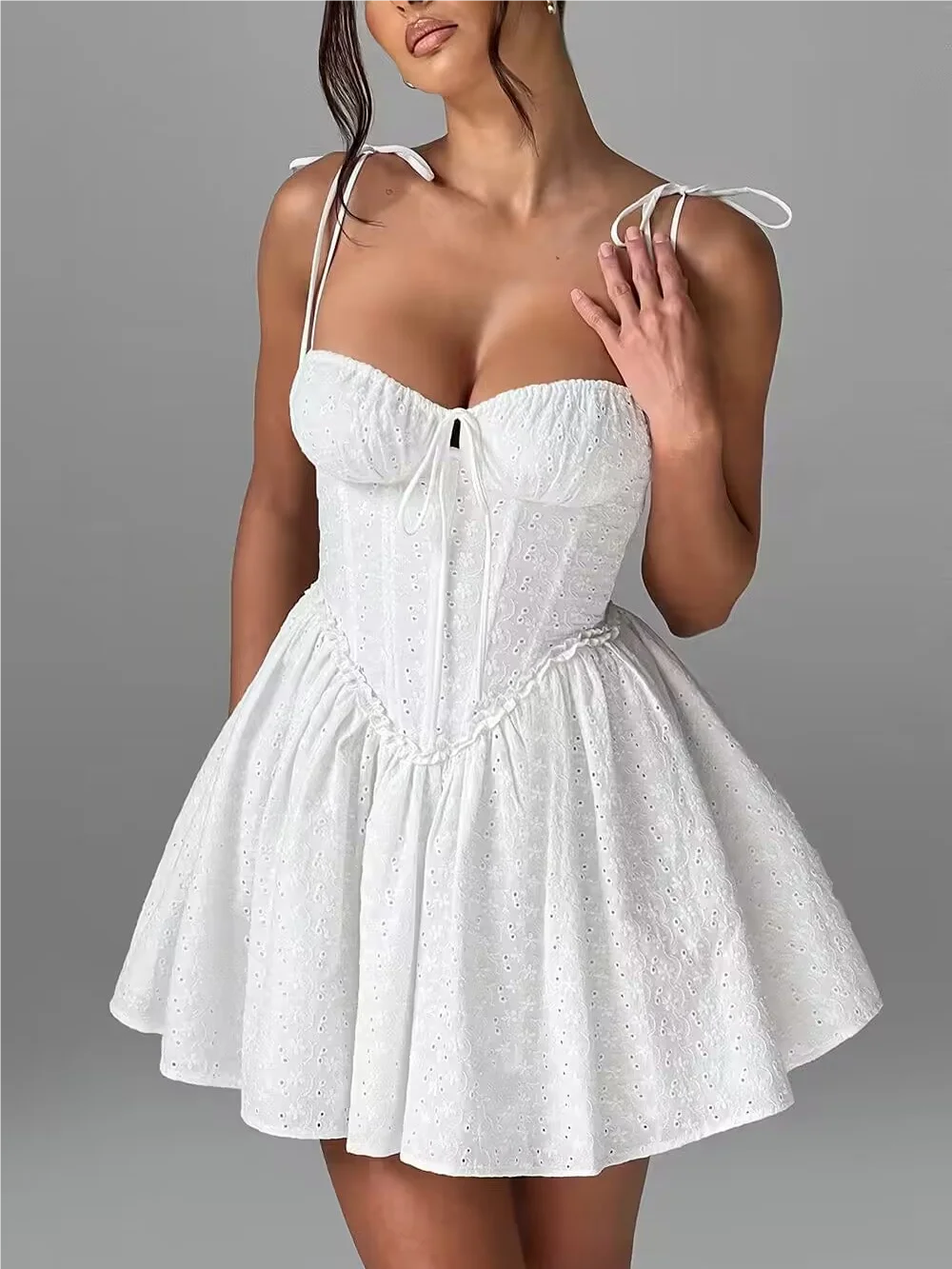 Ruffle white Lace dress