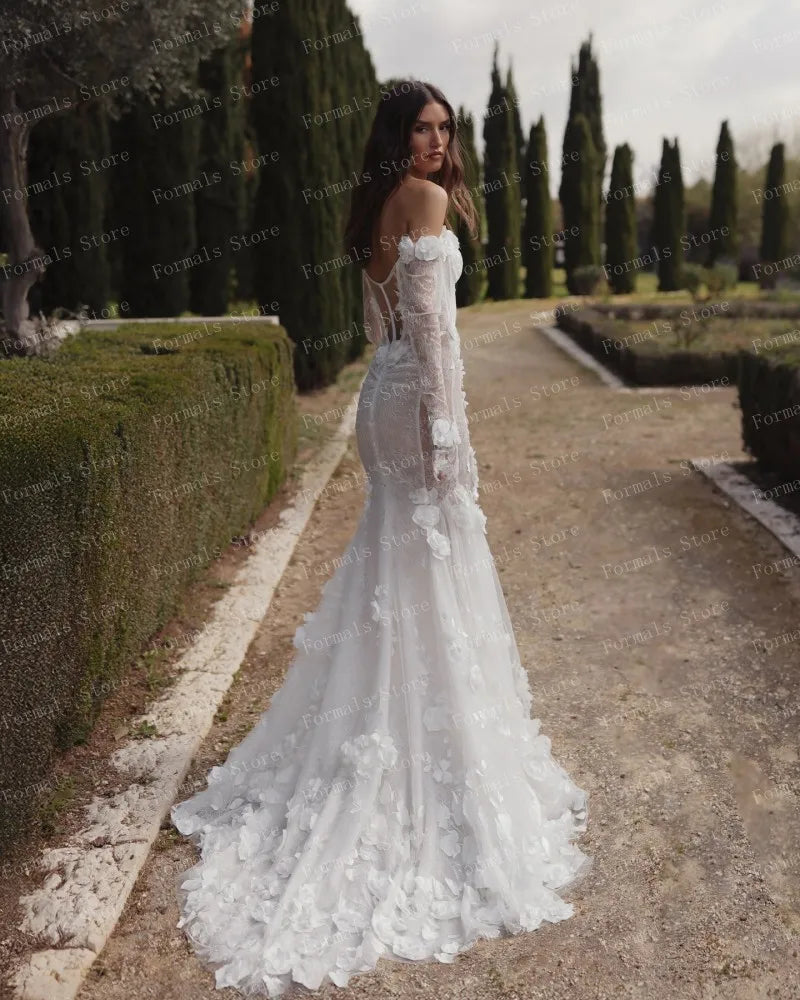 Graceful White Wedding Dress Features Floral Embellishments