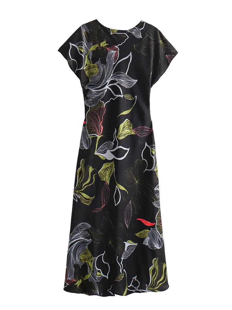 Slit Satin Dress Side Gathered