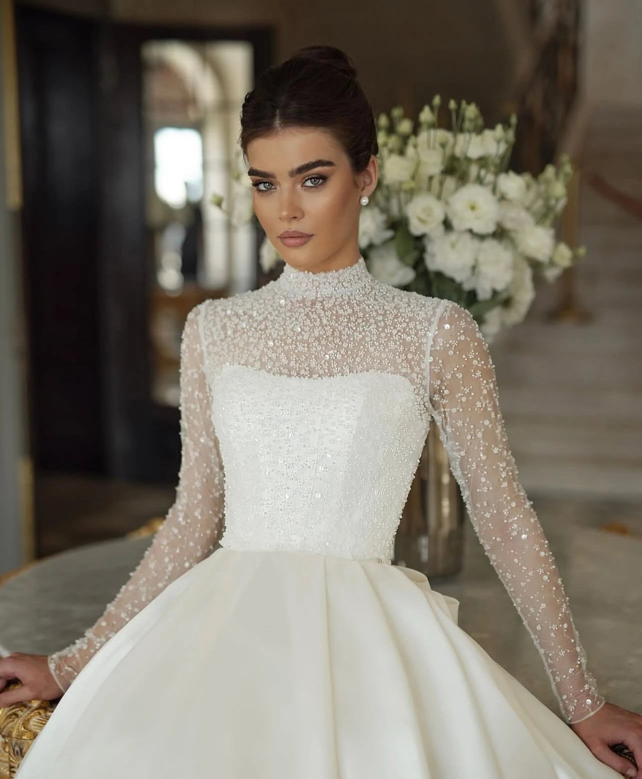 wedding dress, elegant bow puffy dress