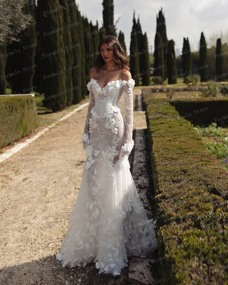 Graceful White Wedding Dress Features Floral Embellishments