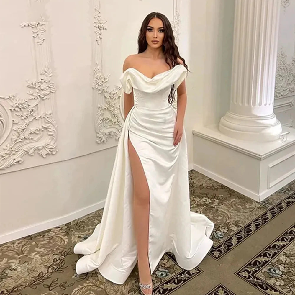 Elegant Satin Wedding Dresses For Bride Ribbons Princess Backless