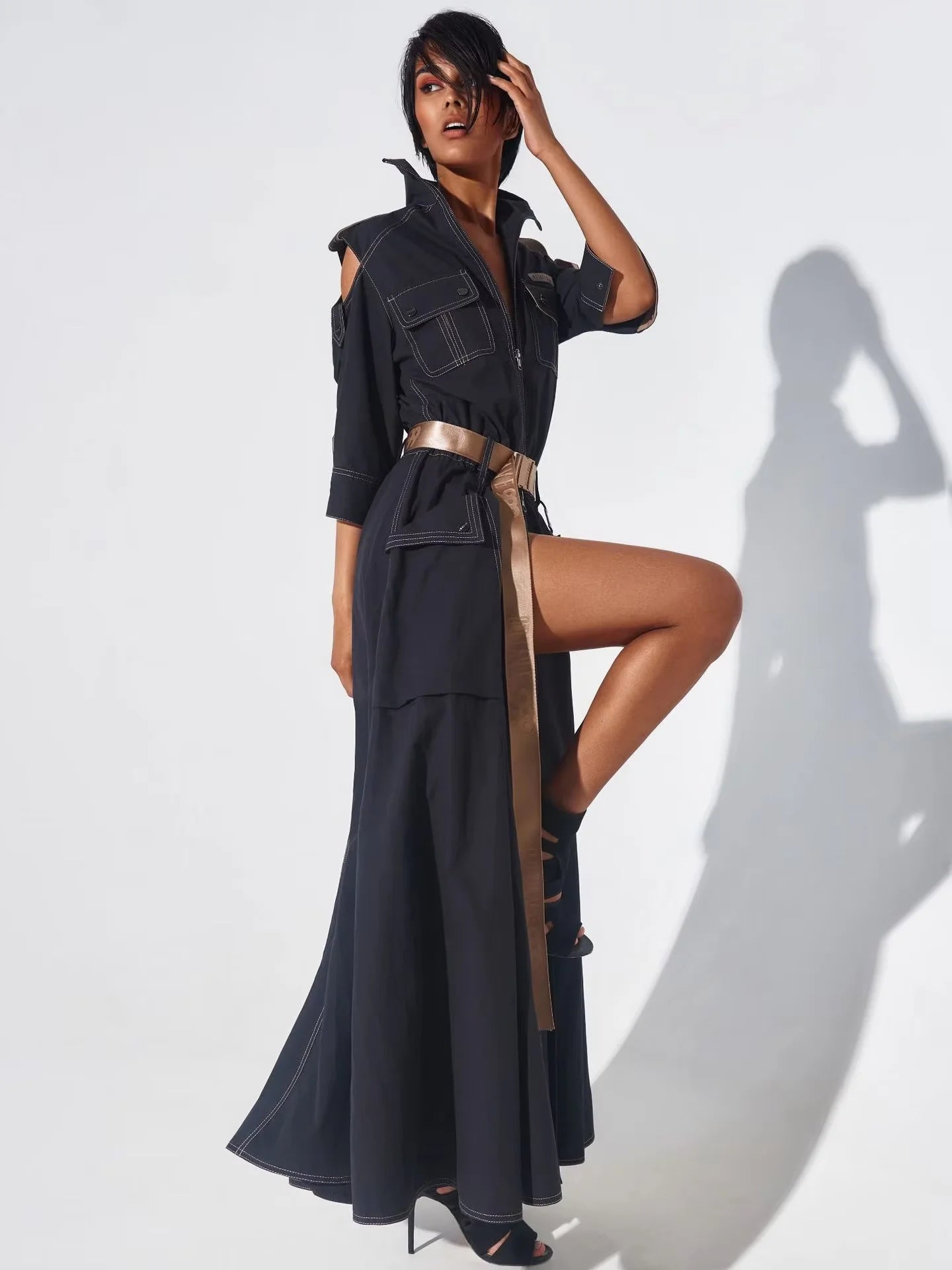 Turn-down Collar Cold Shoulder