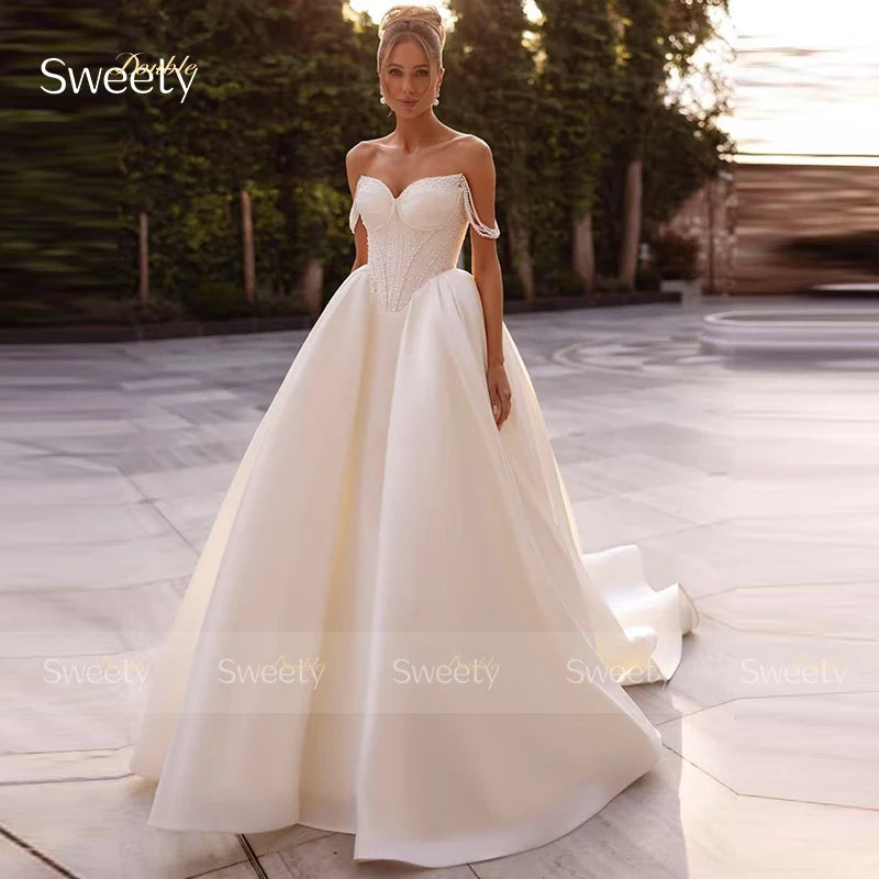 Exquisite Wedding Dress Full Satin With Beading Ball Gown